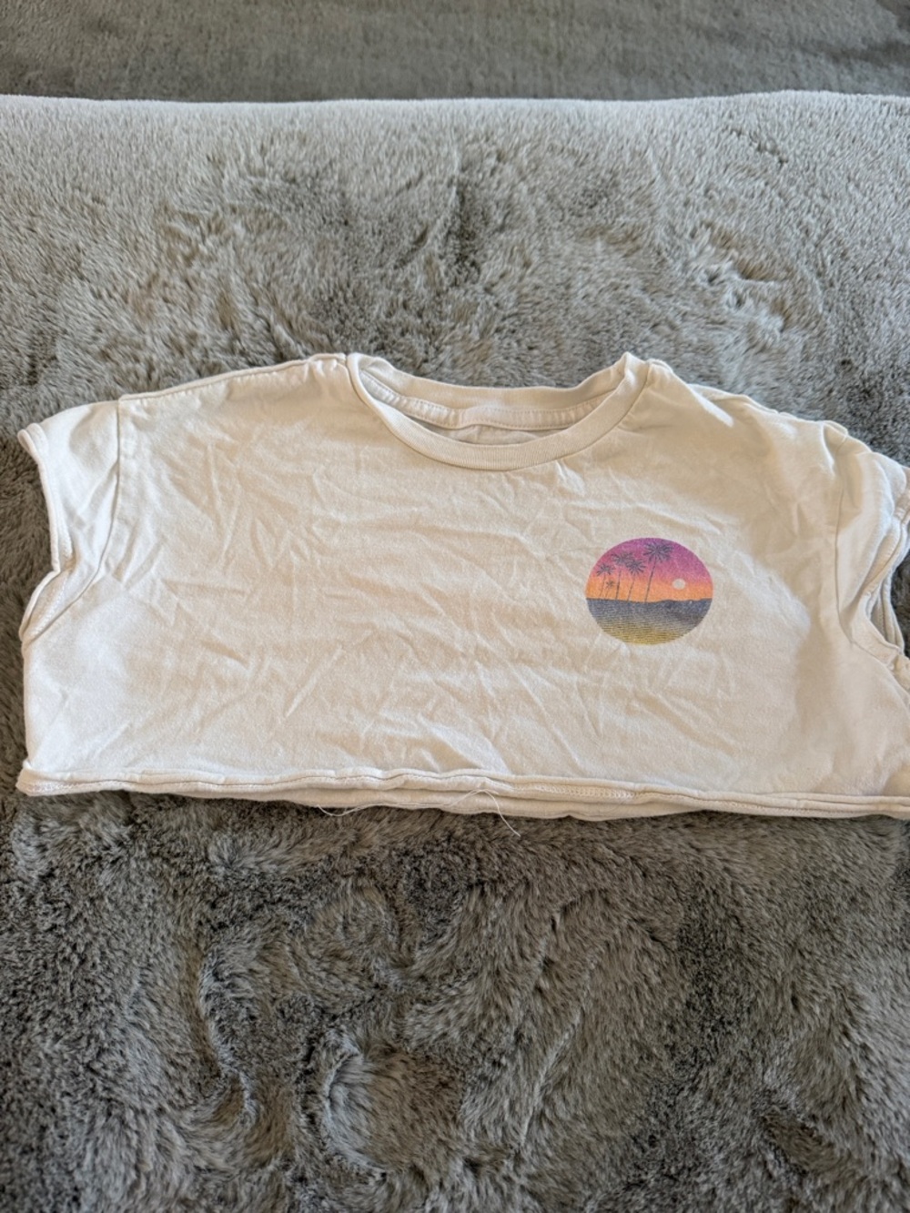 Roxy White Crop Tee with Sunset Graphic